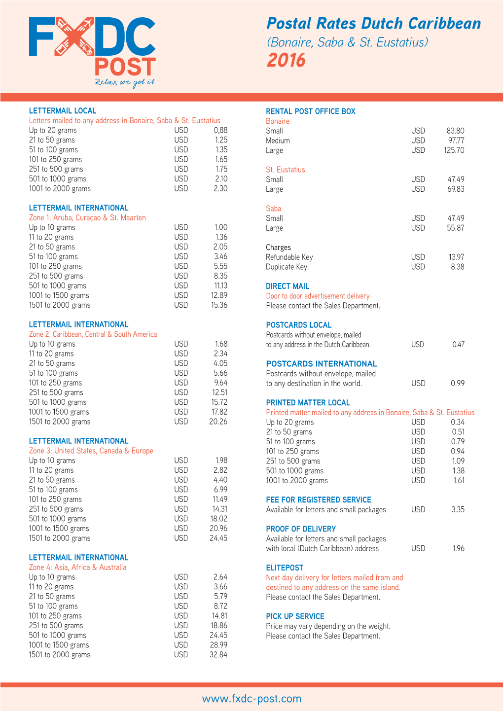 Postal Rates Dutch Caribbean (Bonaire, Saba & St