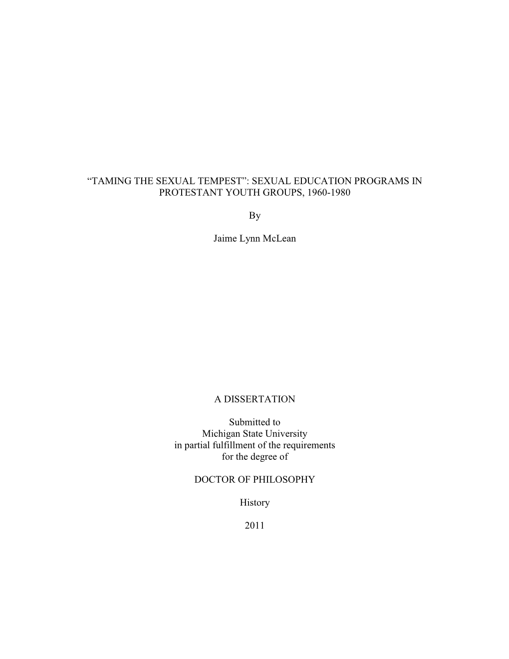 Sexual Education Programs in Protestant Youth Groups, 1960-1980