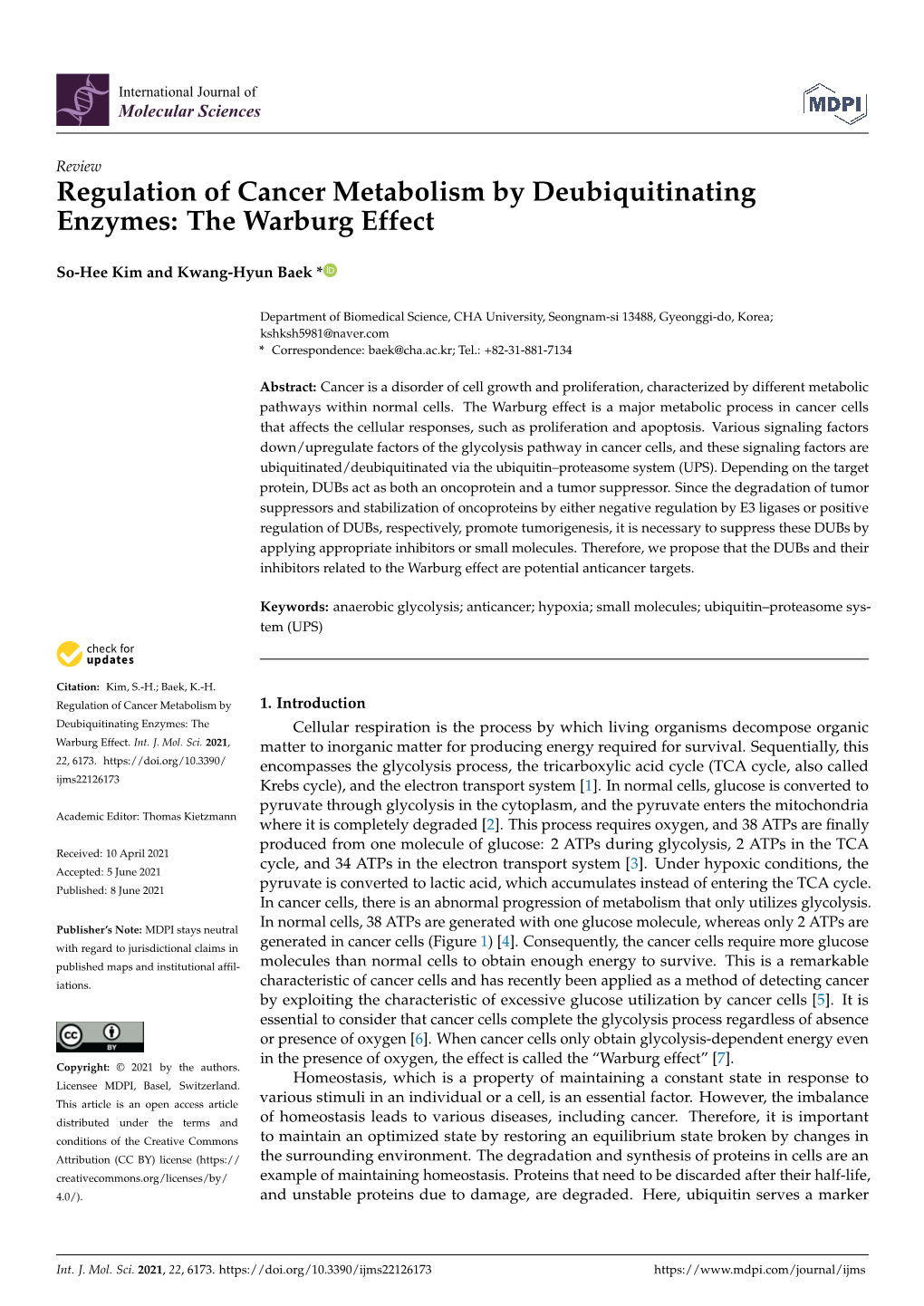 Regulation of Cancer Metabolism by Deubiquitinating Enzymes: the Warburg Effect