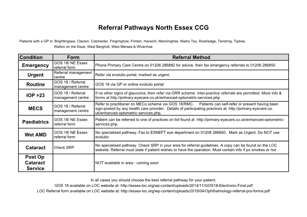 Referral Pathways North Essex CCG