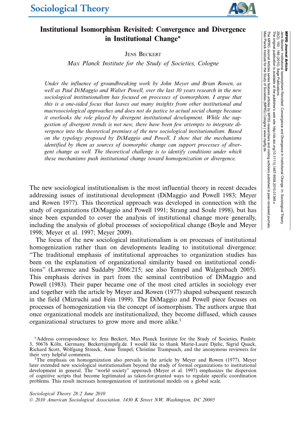 Institutional Isomorphism Revisited: Convergence and Divergence in Institutional Change∗