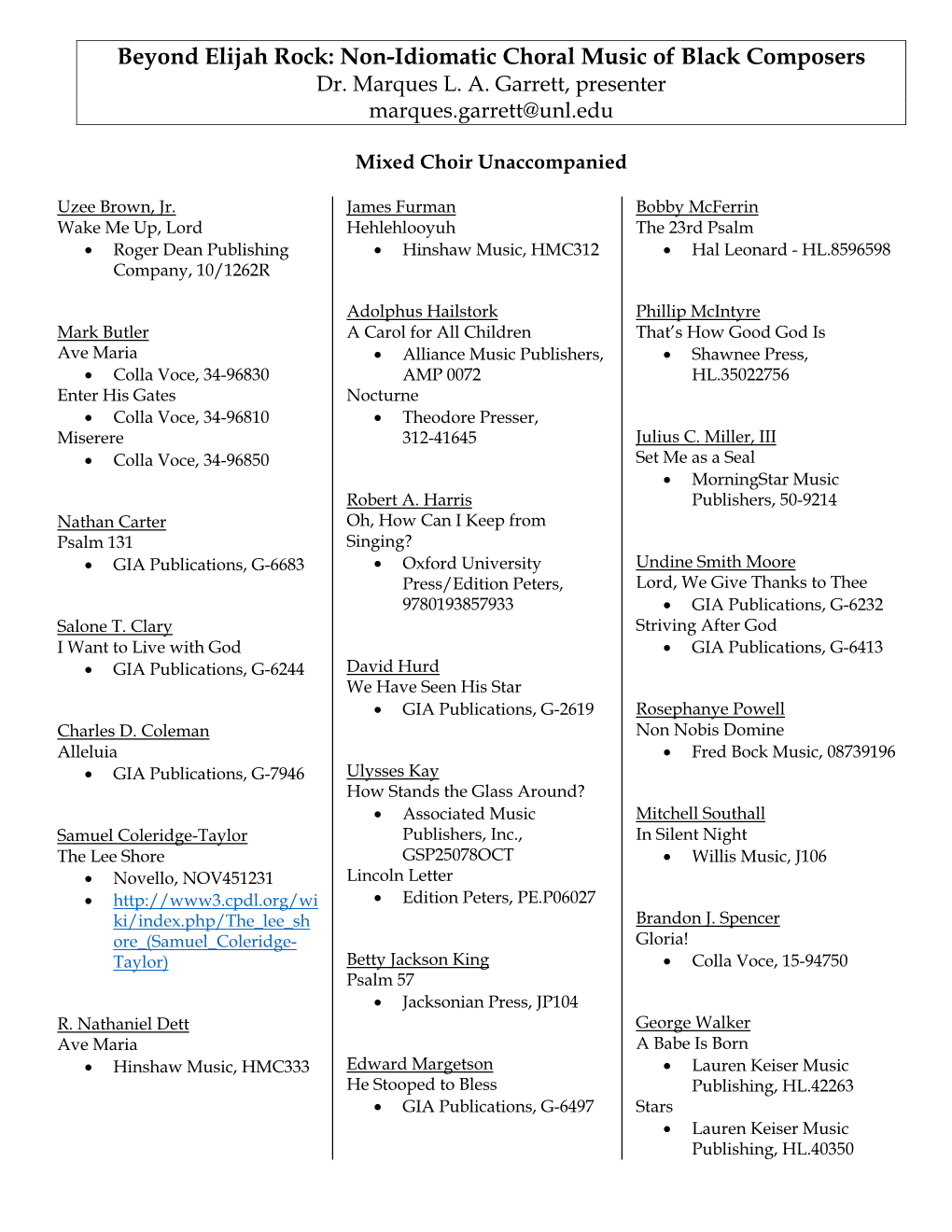 Non-Idiomatic Choral Music of Black Composers Dr