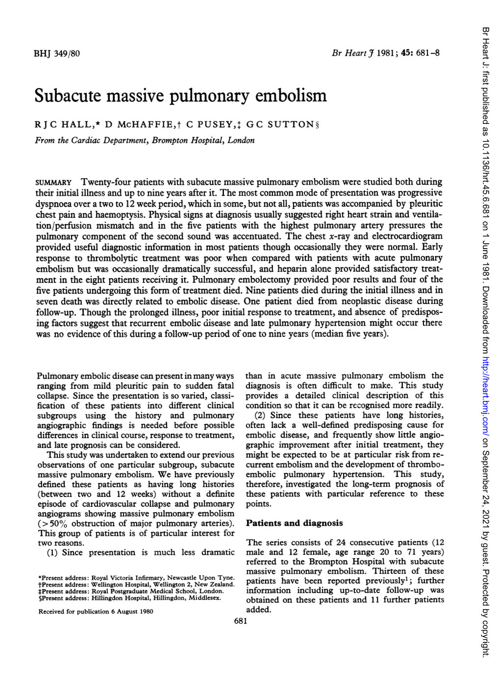 Subacute Massive Pulmonary Embolism