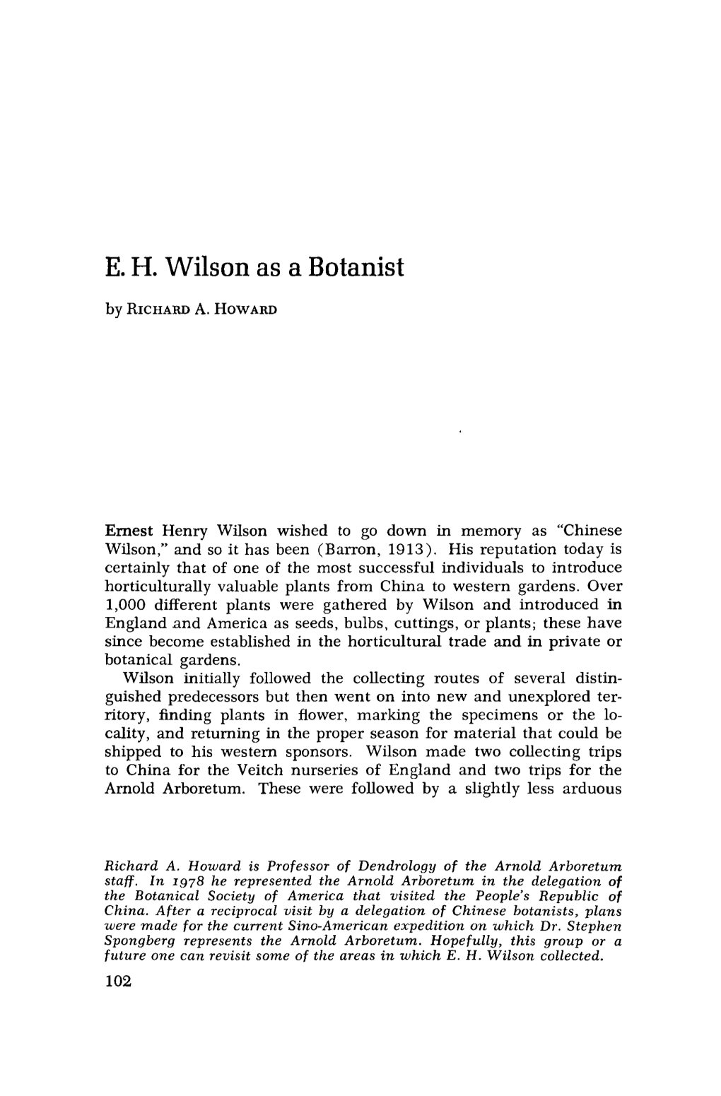 E. H. Wilson As a Botanist (Part I)