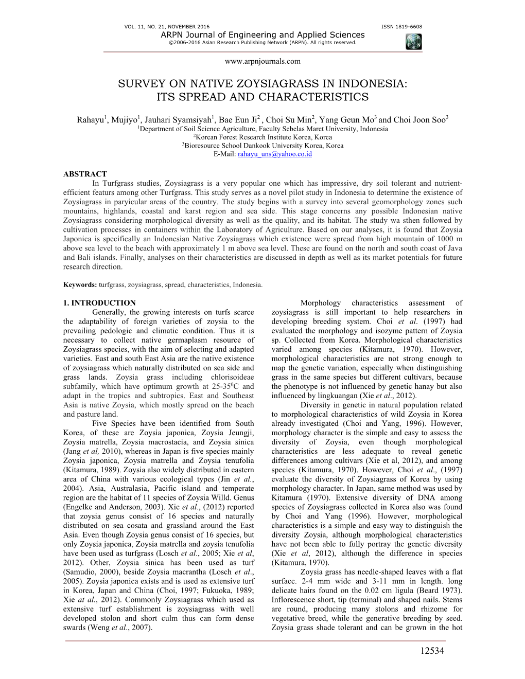 Survey on Native Zoysiagrass in Indonesia: Its Spread and Characteristics