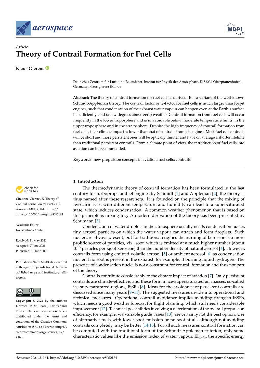 Theory of Contrail Formation for Fuel Cells