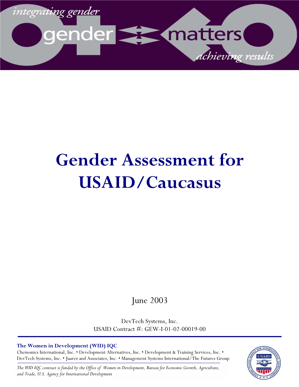 Gender Assessment for USAID/Caucasus