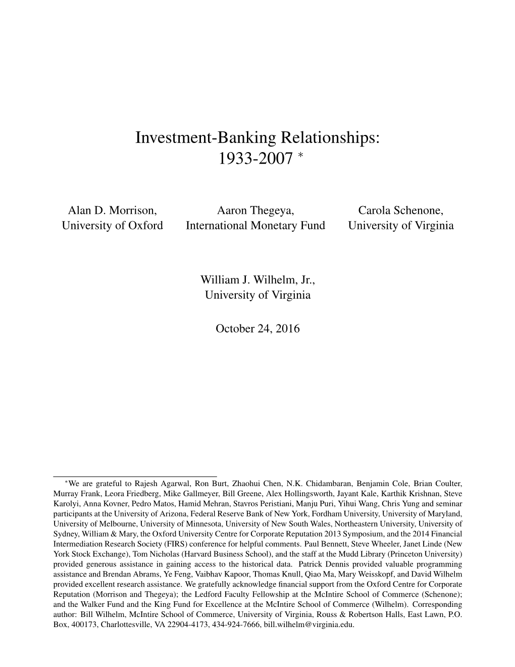 Investment-Banking Relationships: 1933-2007 ∗