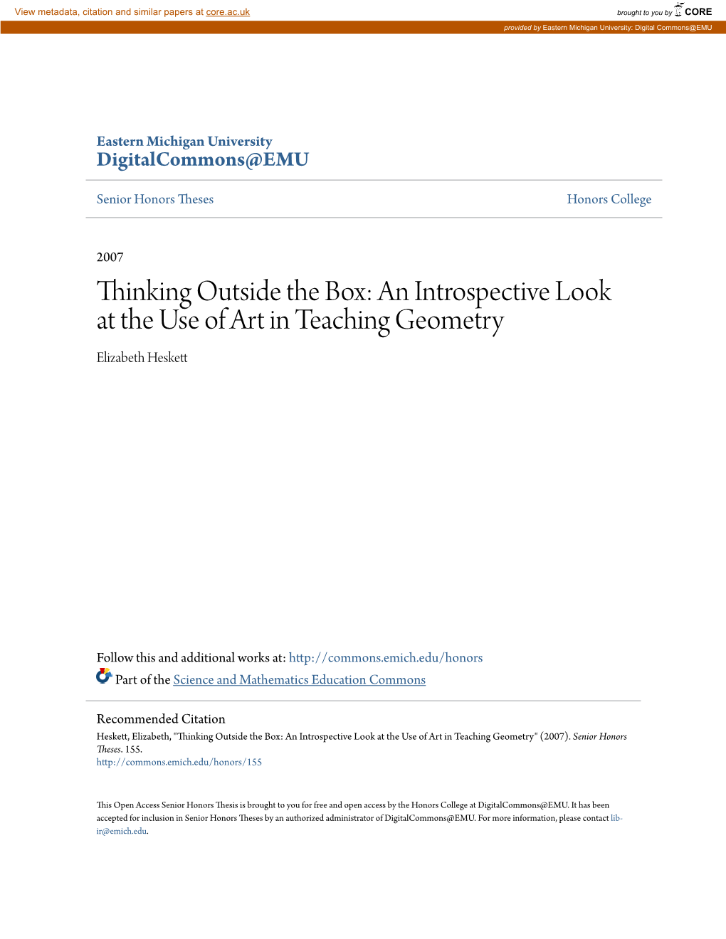 An Introspective Look at the Use of Art in Teaching Geometry Elizabeth Heskett