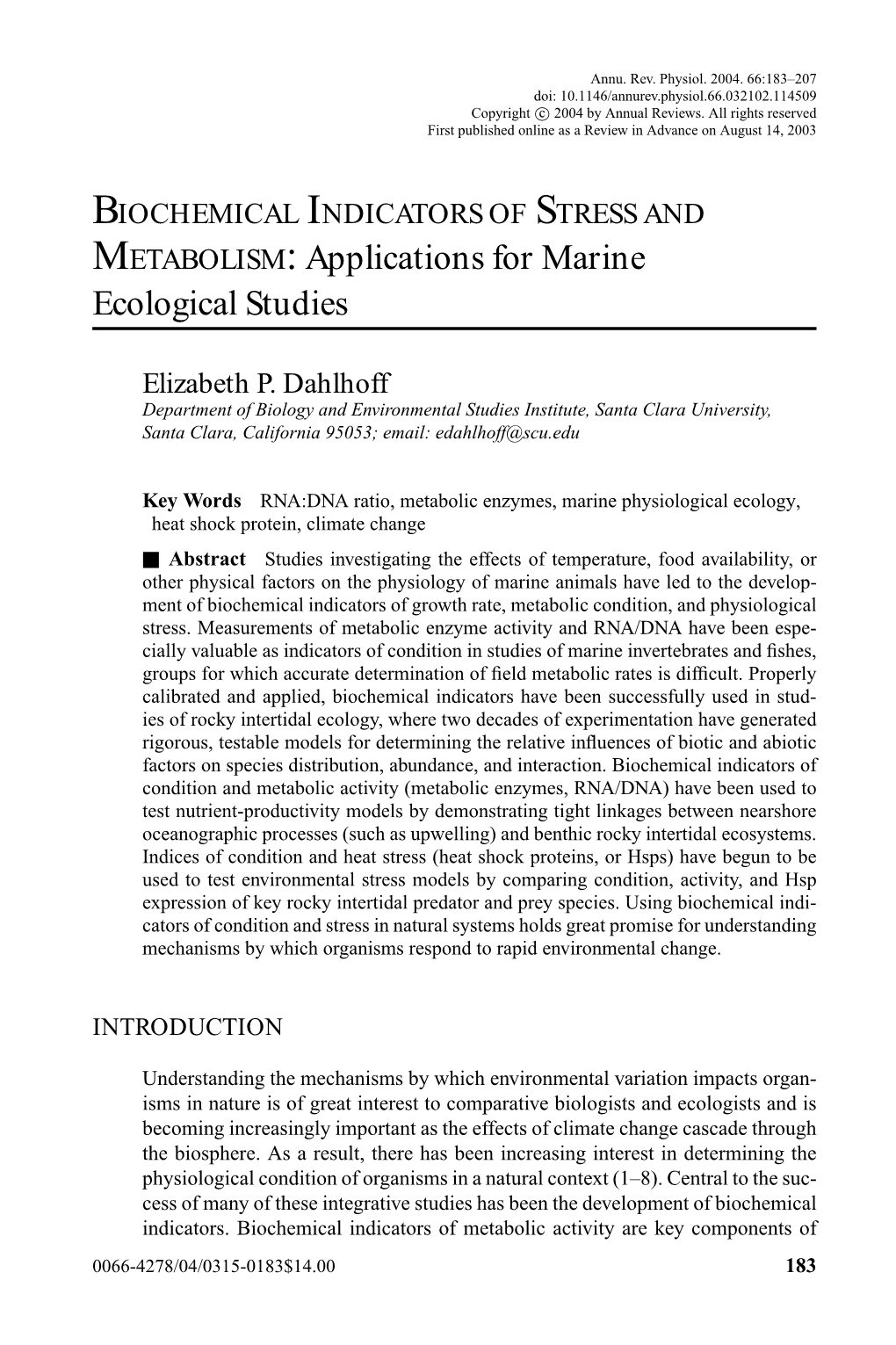 METABOLISM: Applications for Marine Ecological Studies