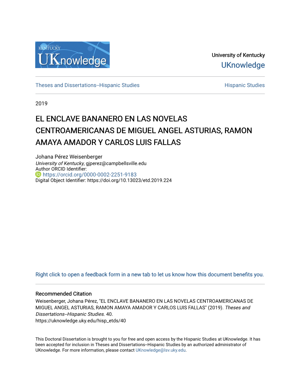 El Enclave Bananero En Las Novelas Centroamericanas De Miguel Angel Asturias, Ramon Amaya Amador Y Carlos Luis Fallas