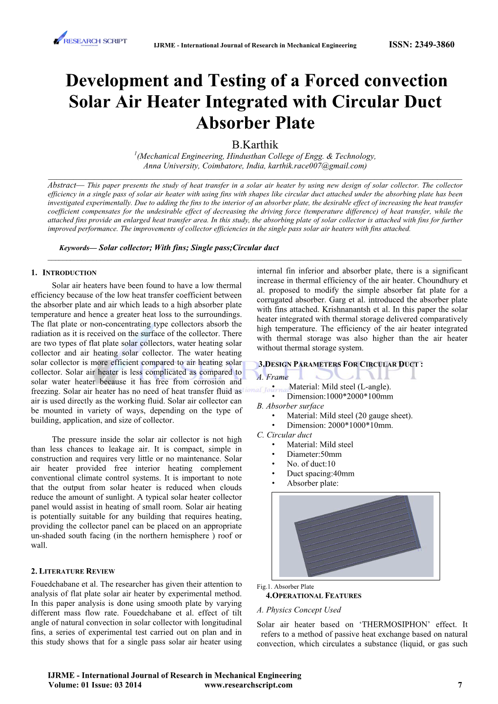 Development and Testing of a Forced Convection Solar Air Heater