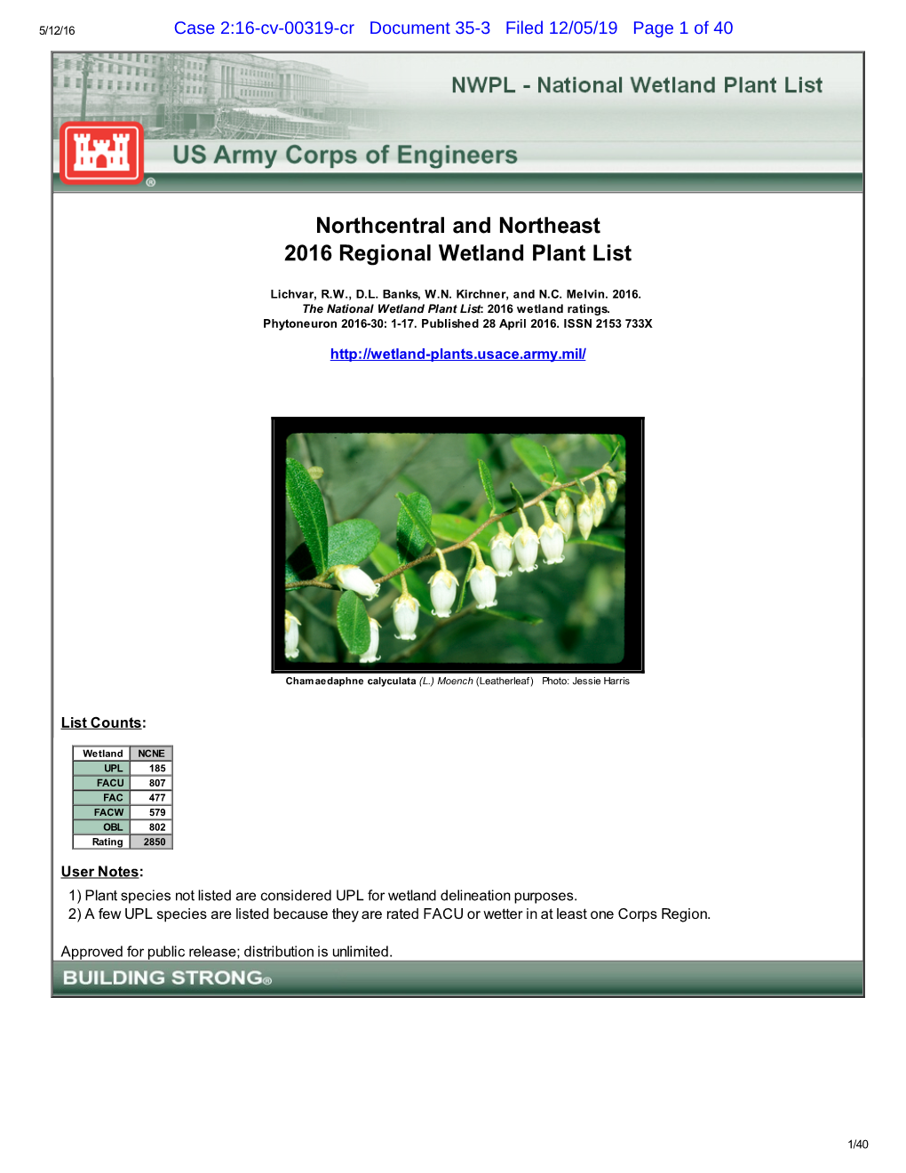 Northcentral and Northeast 2016 Regional Wetland Plant List