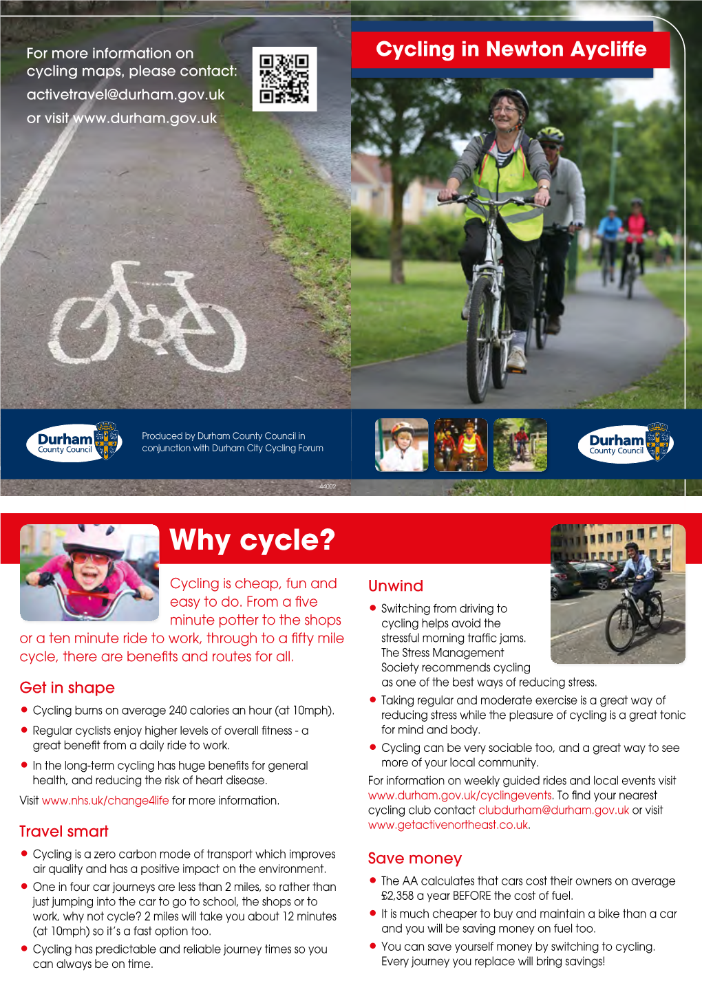 Cycling in Newton Aycliffe Cycling Maps, Please Contact: Activetravel@Durham.Gov.Uk Or Visit