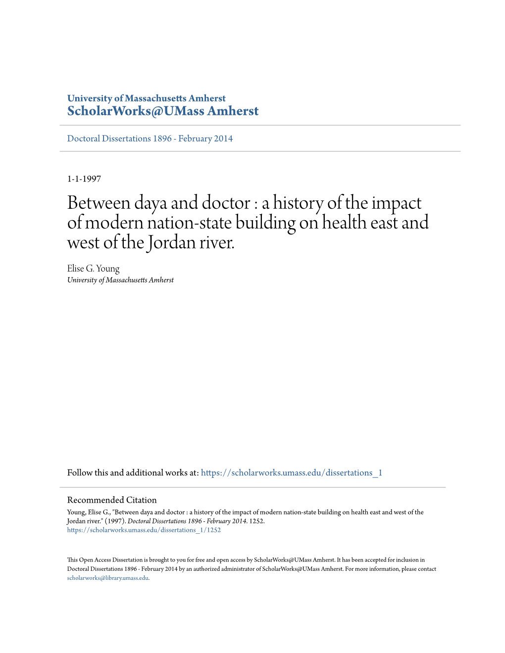 Between Daya and Doctor : a History of the Impact of Modern Nation-State Building on Health East and West of the Jordan River