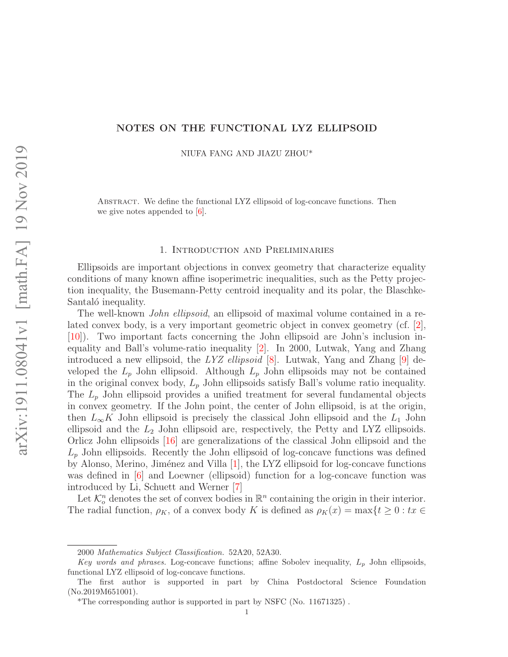 Arxiv:1911.08041V1 [Math.FA] 19 Nov 2019 Ucinllzelpodo O-Ocv Functions