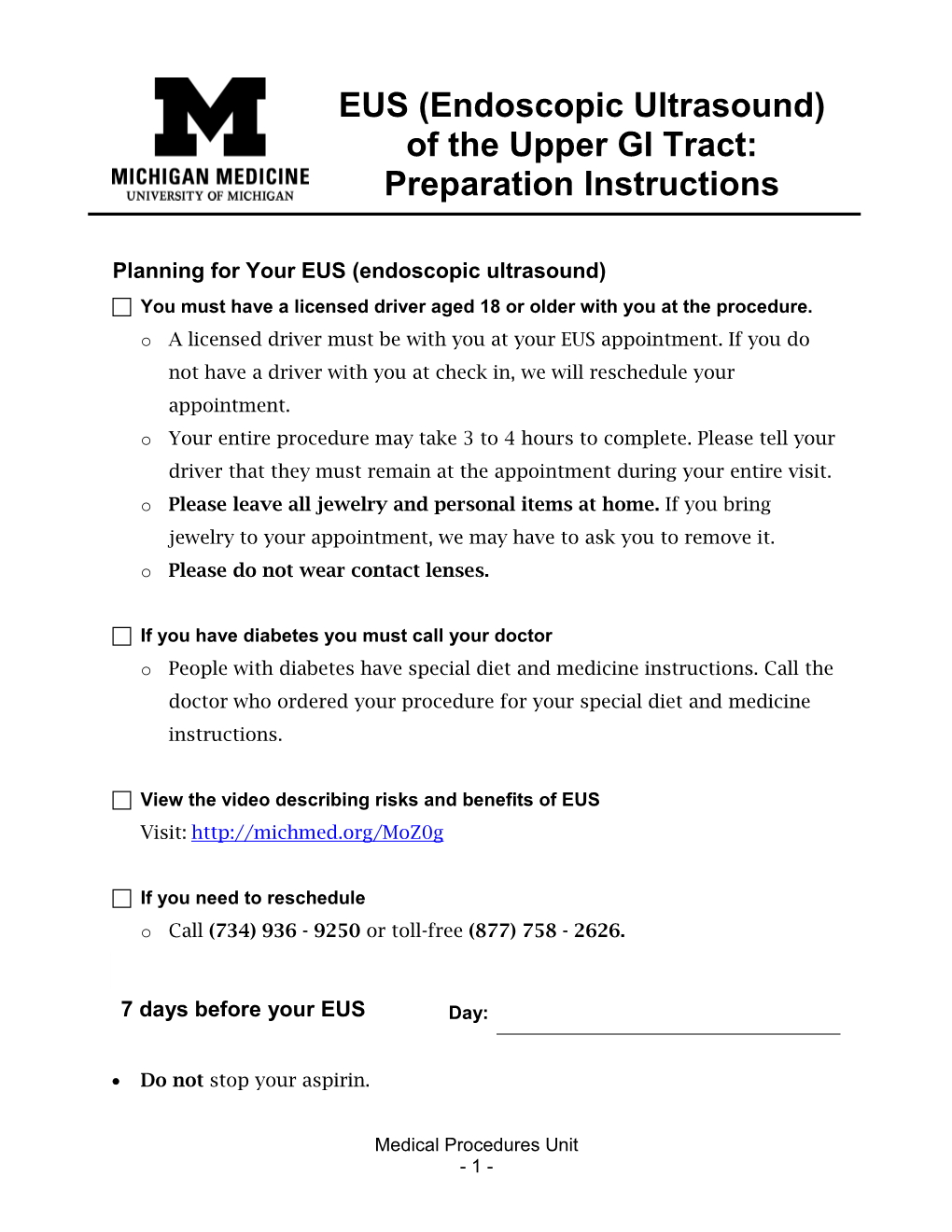 EUS (Endoscopic Ultrasound) of the Upper GI Tract: Preparation Instructions