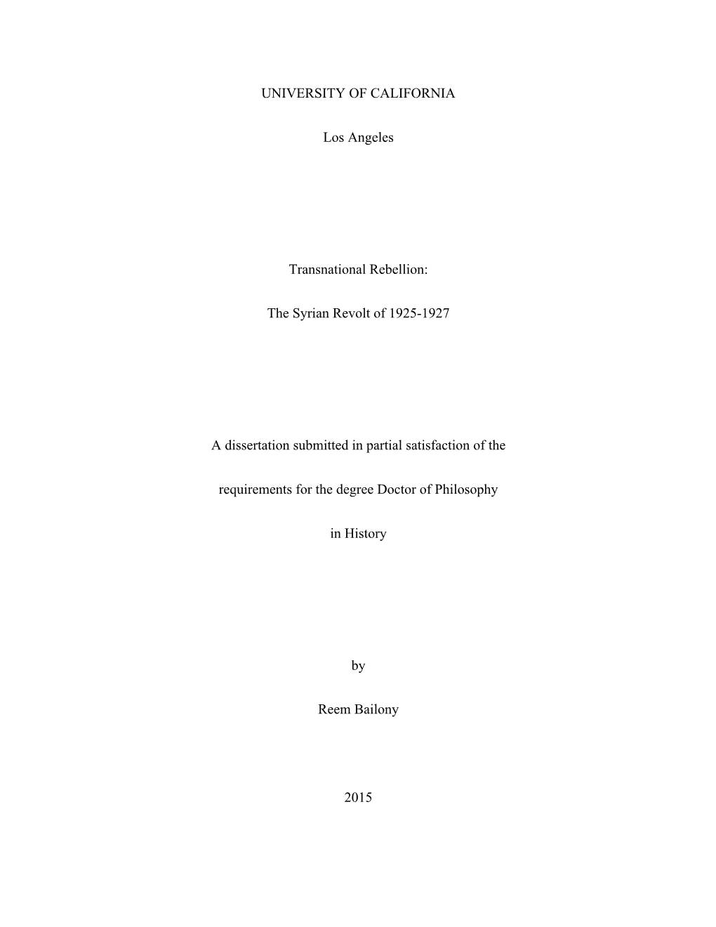 The Syrian Revolt of 1925-1927 a Dissertation