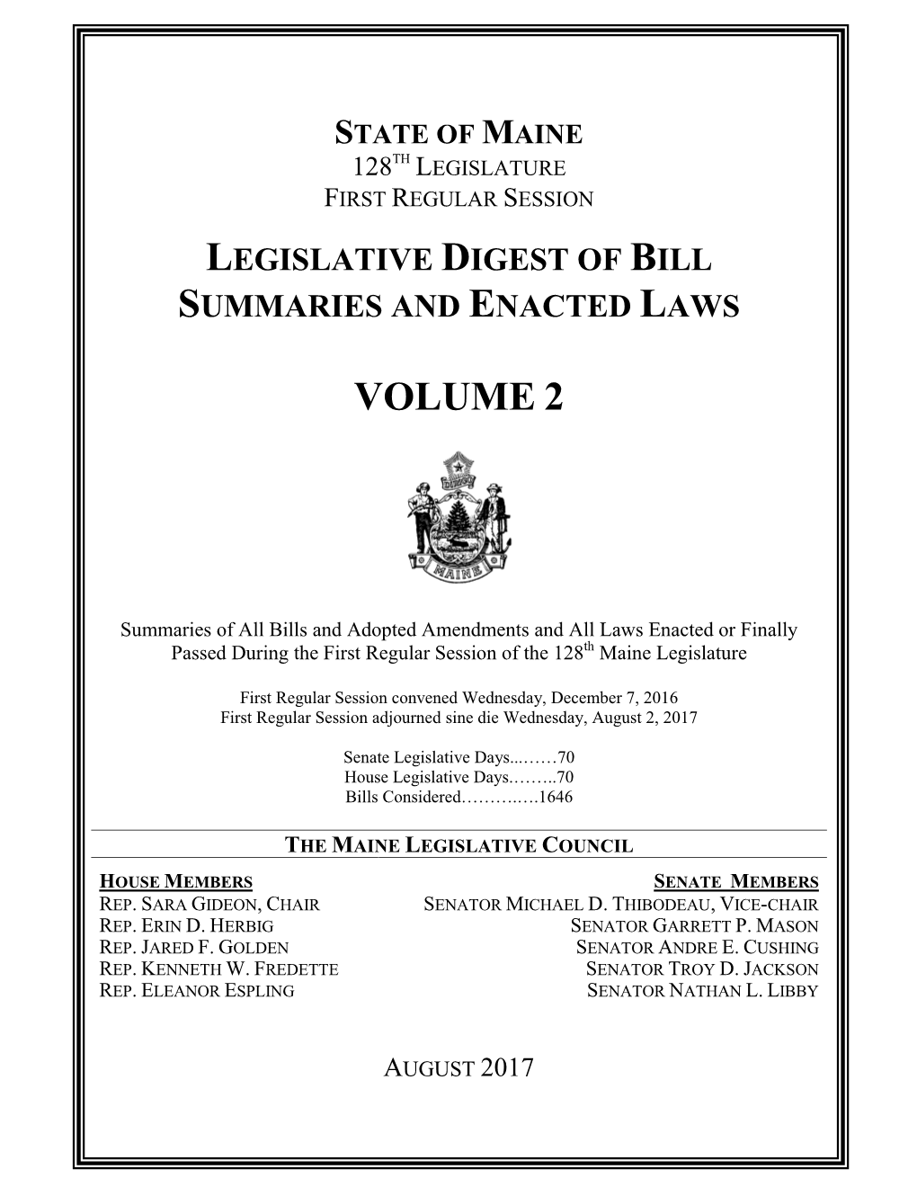 Legislative Digest of Bill Summaries and Enacted Laws
