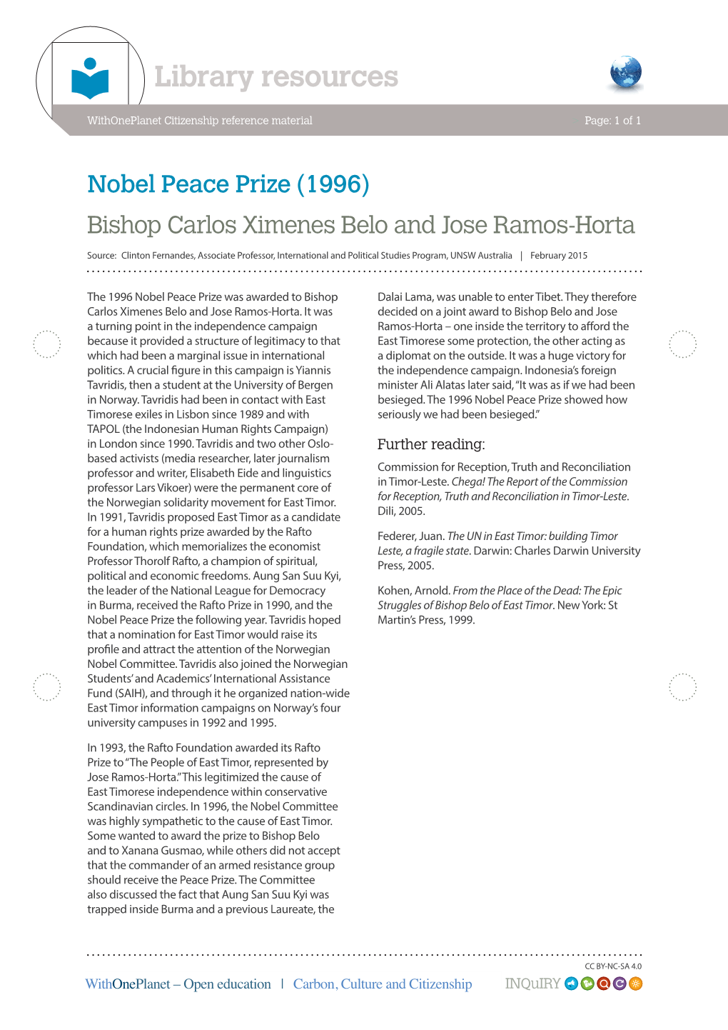 Nobel Peace Prize (1996) Bishop Carlos Ximenes Belo and Jose Ramos-Horta