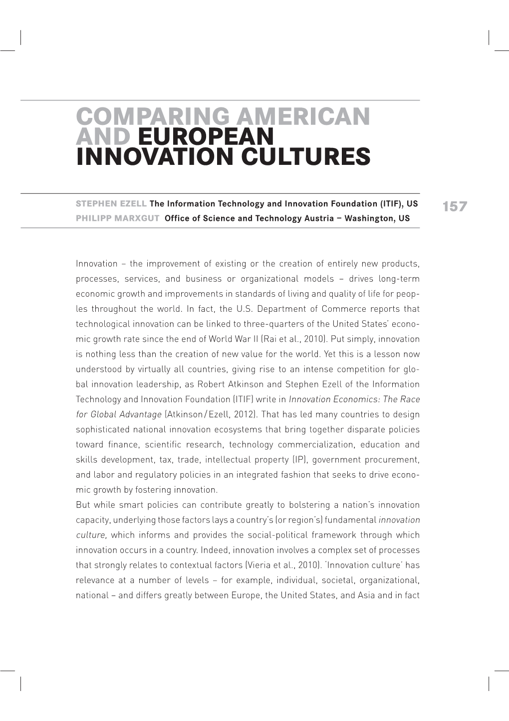 Comparing American and European Innovation Cultures