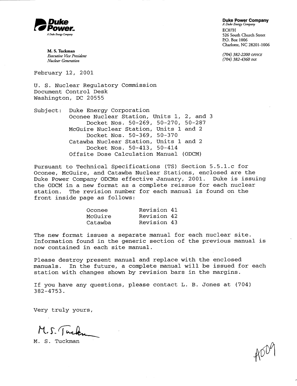 Duke Energy Corporation Oconee Nuclear Station, Units 1, 2, and 3 Docket Nos