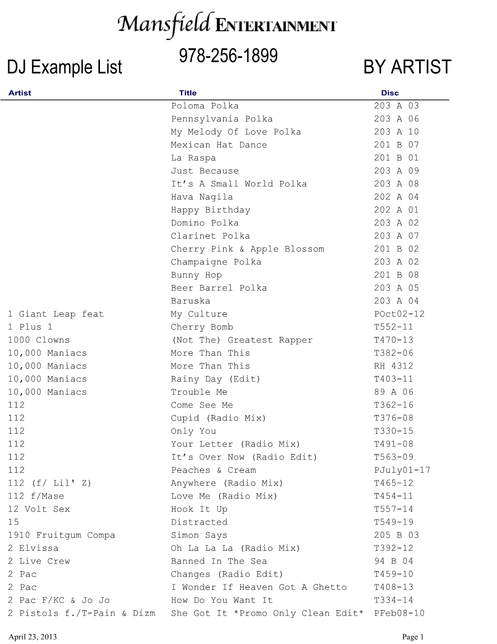 DJ Song List