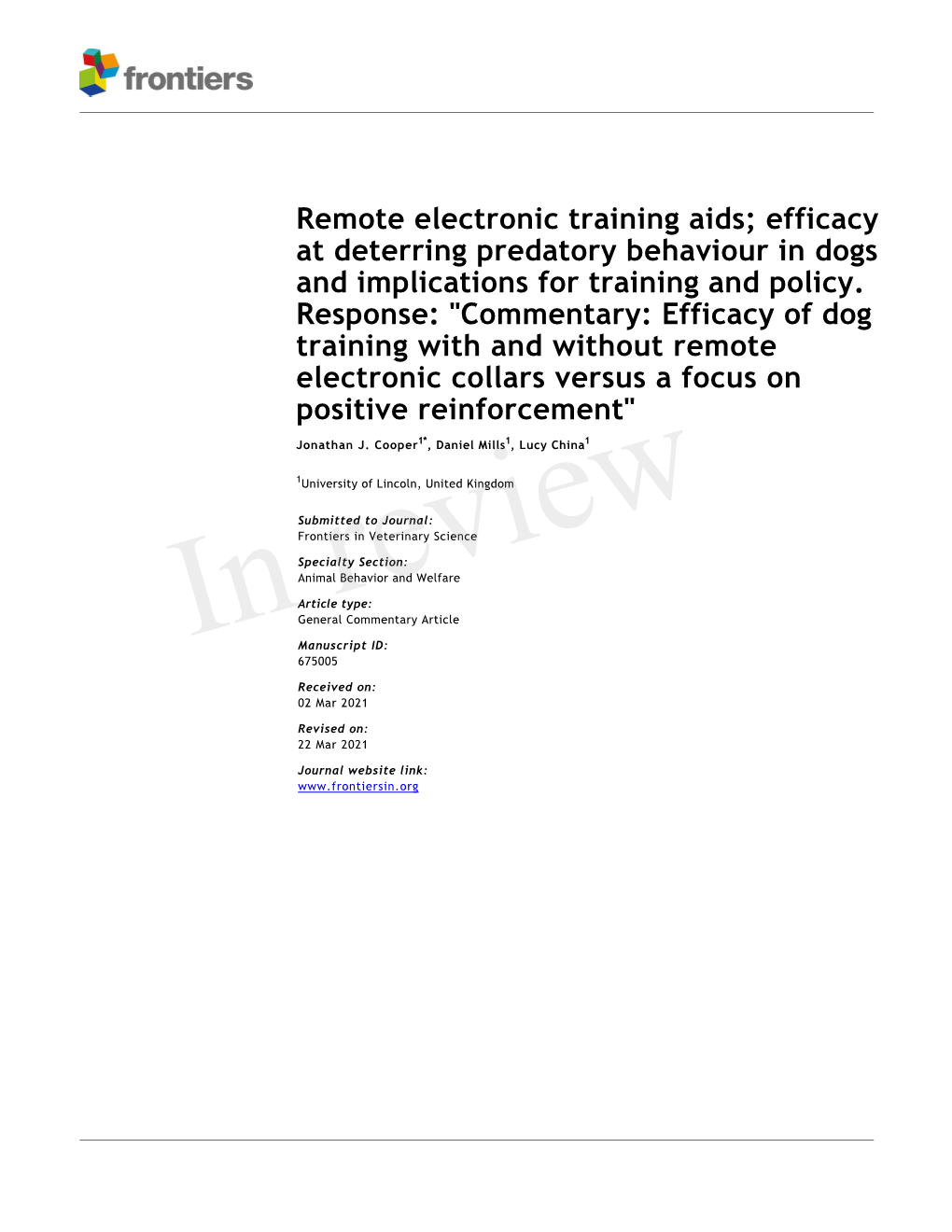 Remote Electronic Training Aids; Efficacy at Deterring Predatory Behaviour in Dogs and Implications for Training and Policy