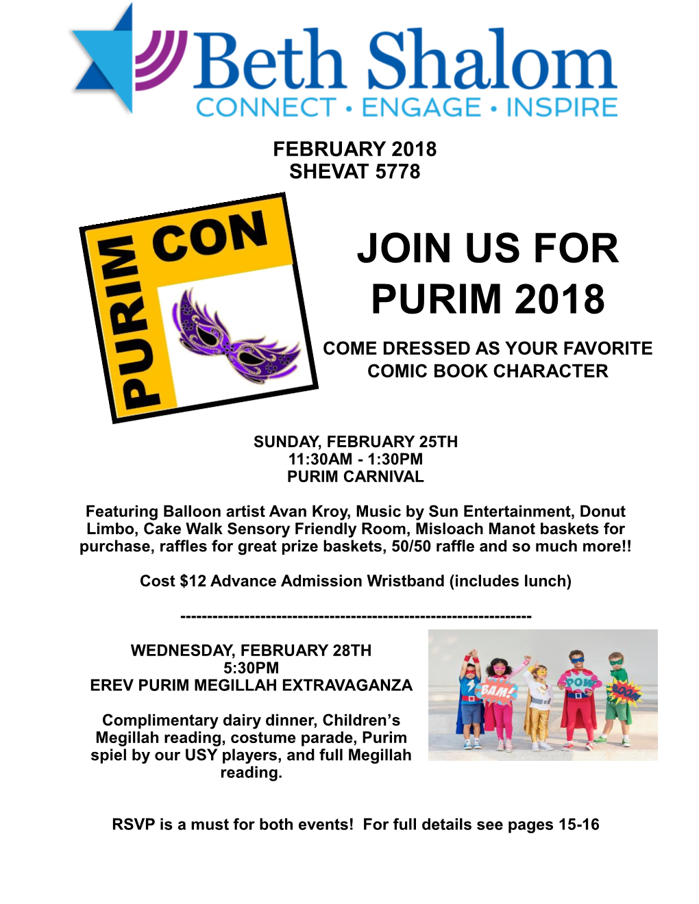 Join Us for Purim 2018 Come Dressed As Your Favorite Comic Book Character