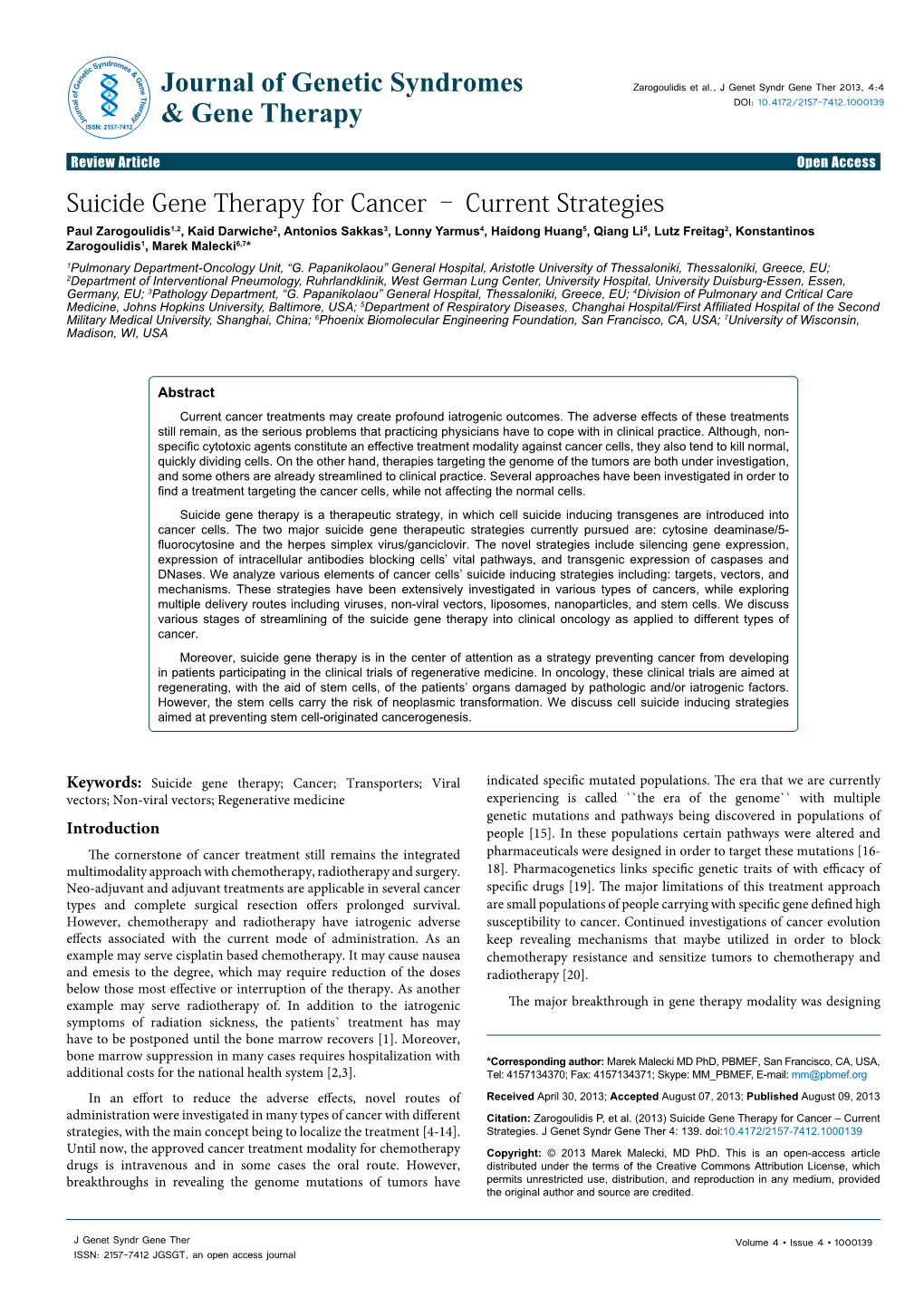 Suicide Gene Therapy for Cancer