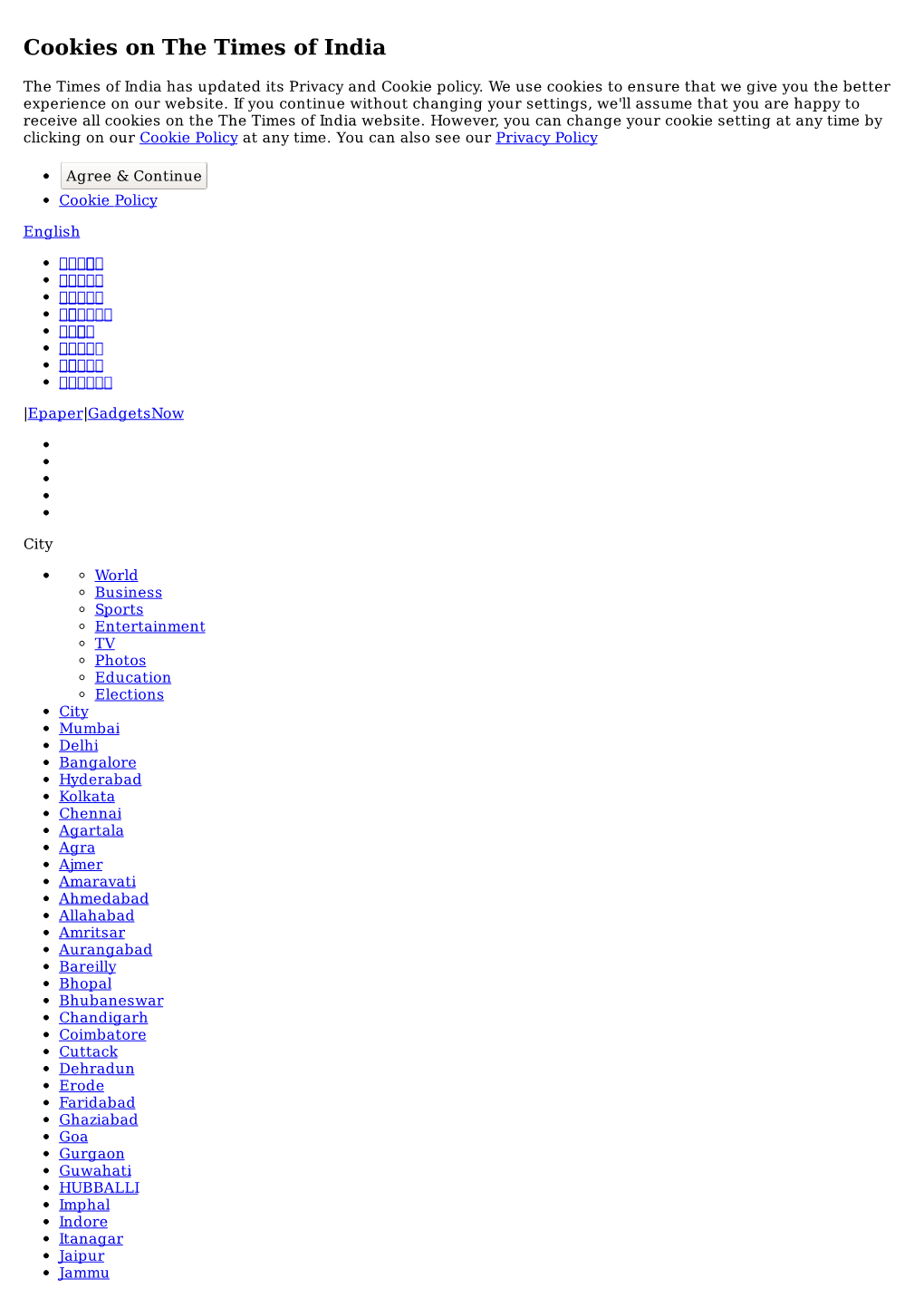 Cookies on the Times of India