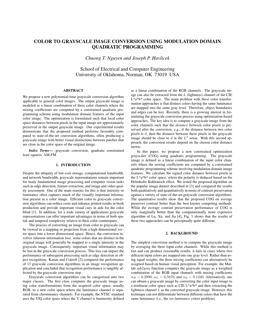 Color to Grayscale Image Conversion Using Modulation Domain Quadratic Programming