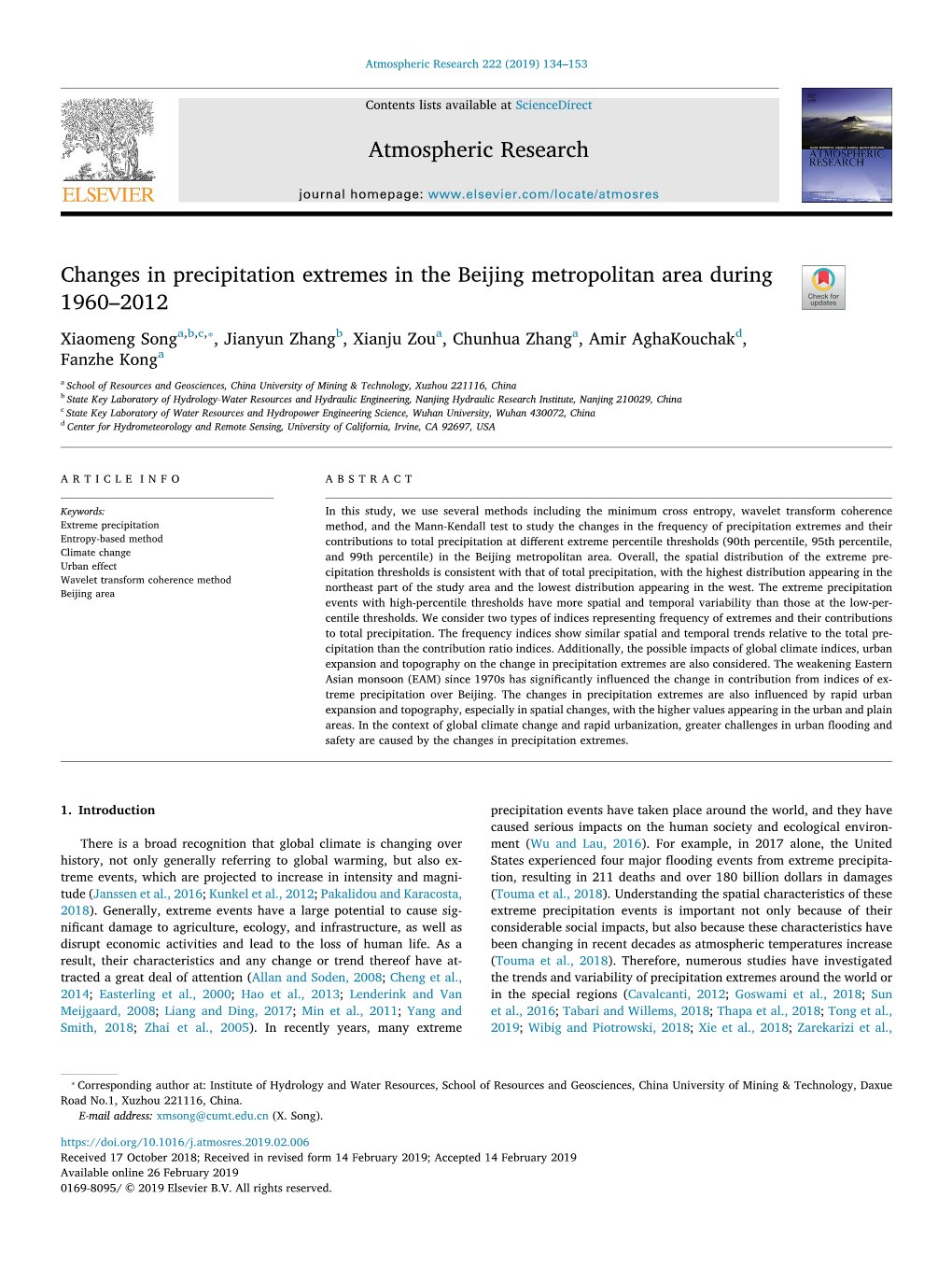 Changes in Precipitation Extremes in the Beijing Metropolitan Area During