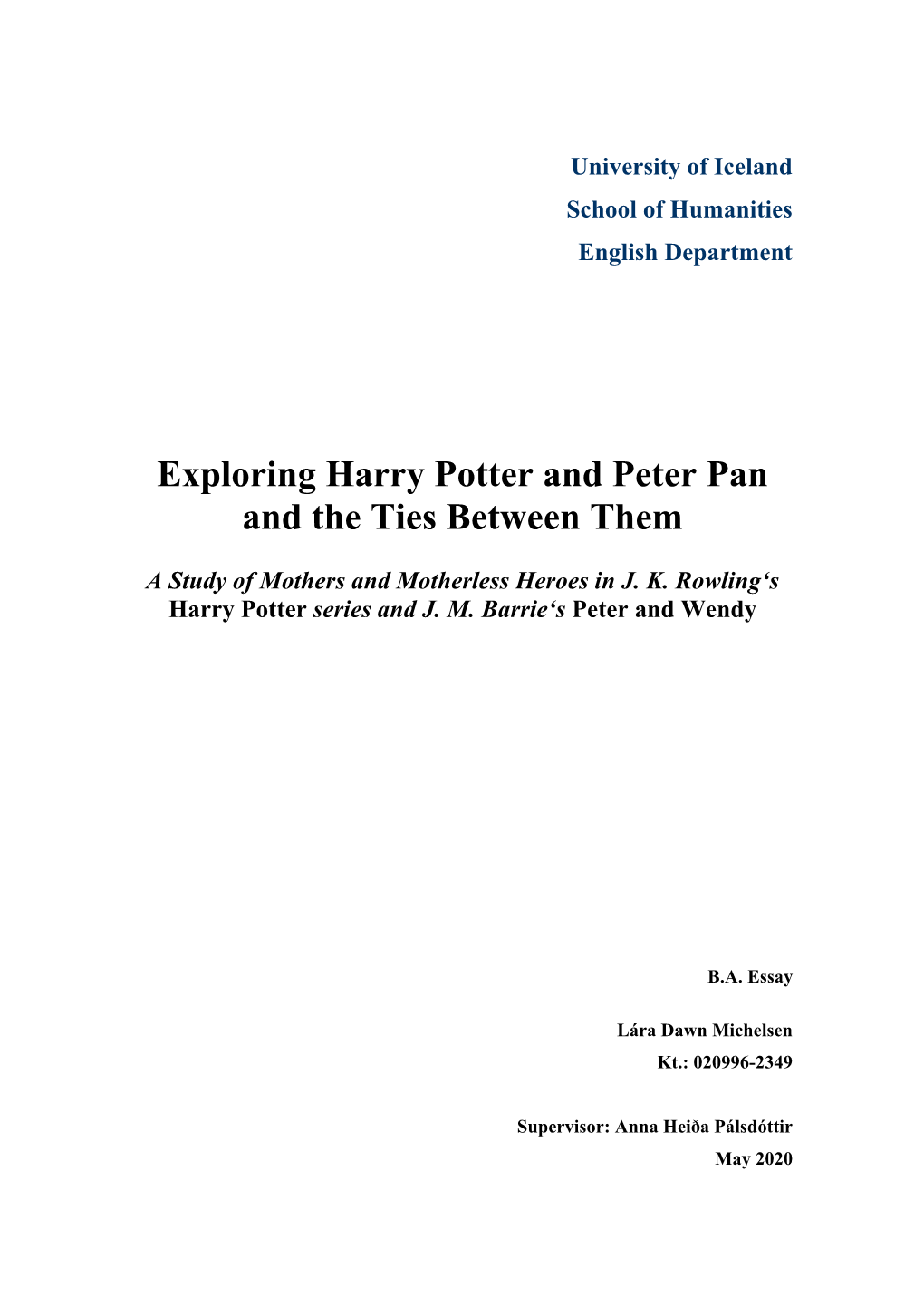 Exploring Harry Potter and Peter Pan and the Ties Between Them