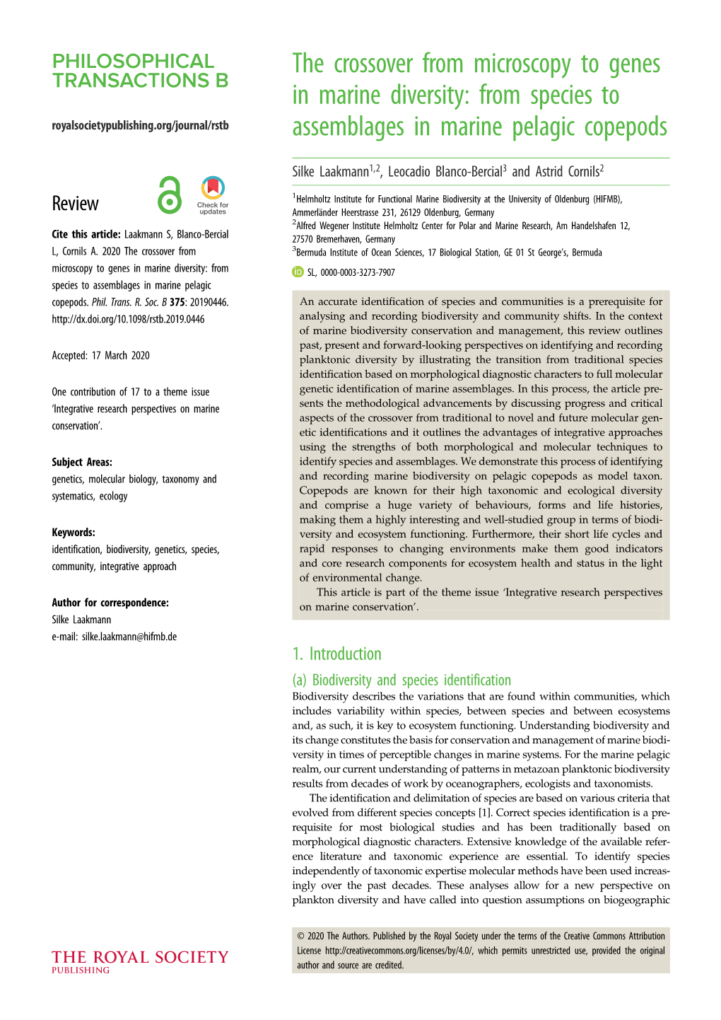 The Crossover from Microscopy to Genes in Marine Diversity: from Species to Assemblages in Marine Pelagic Copepods