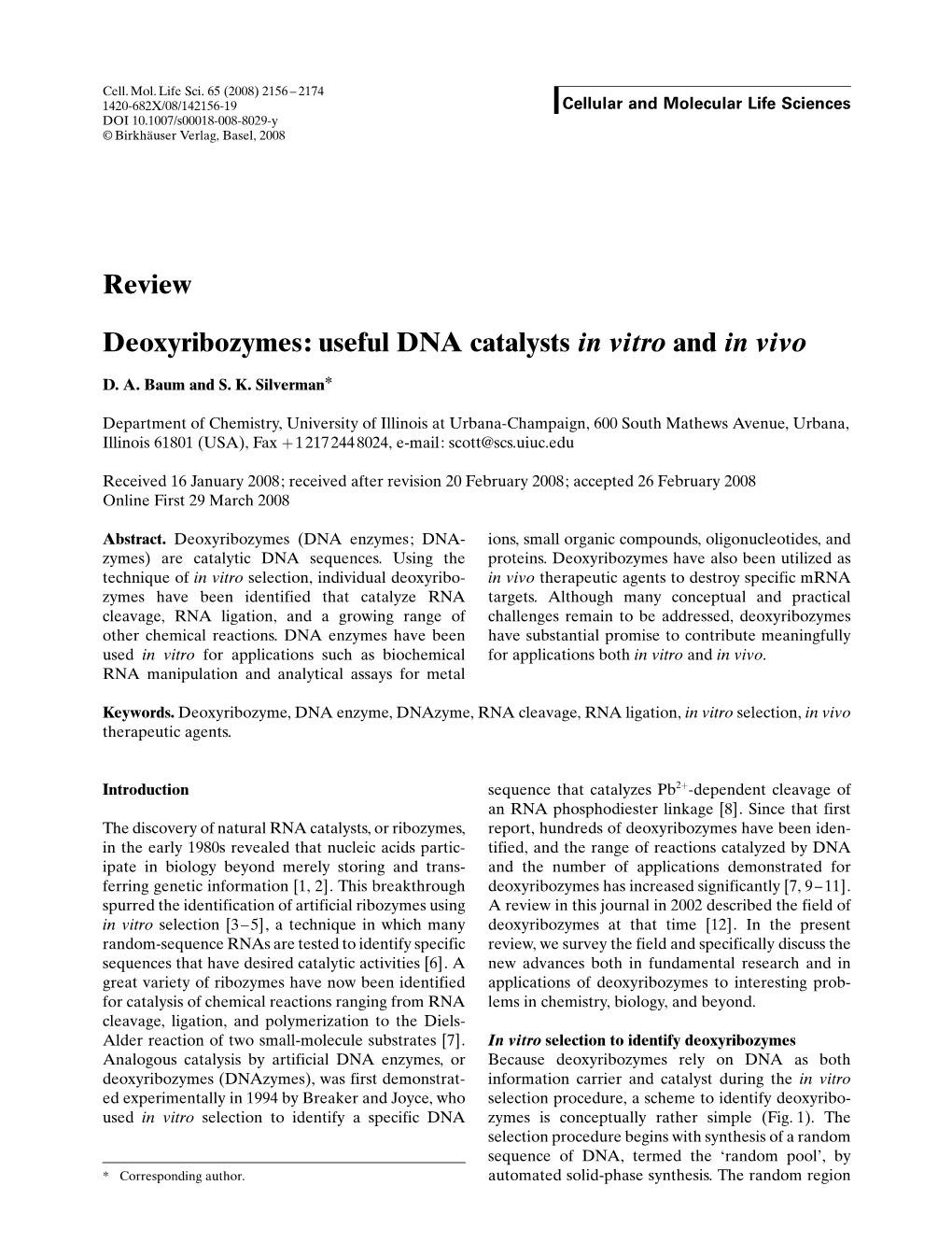 Review Deoxyribozymes: Useful DNA Catalysts in Vitro and in Vivo