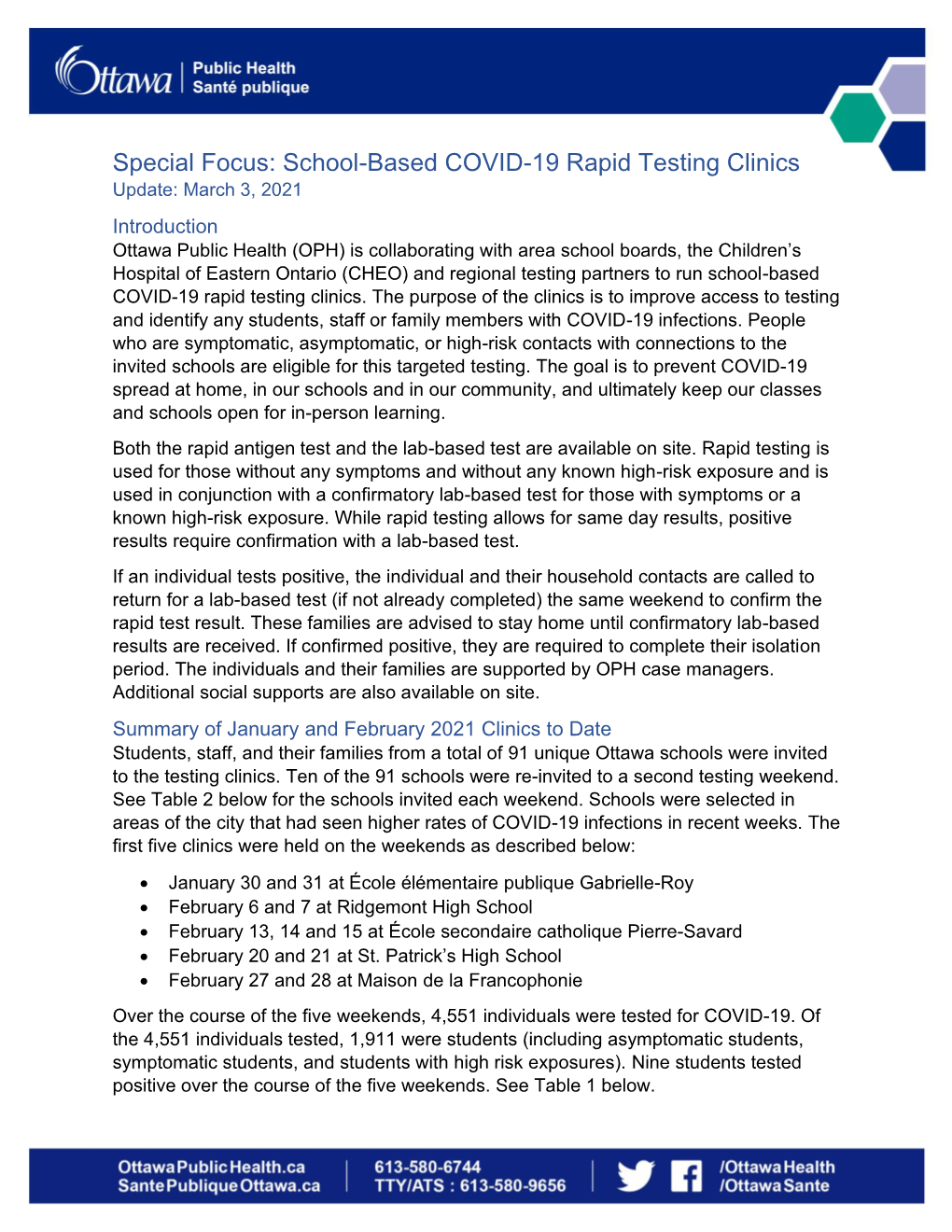 School-Based COVID-19 Rapid Testing Clinics