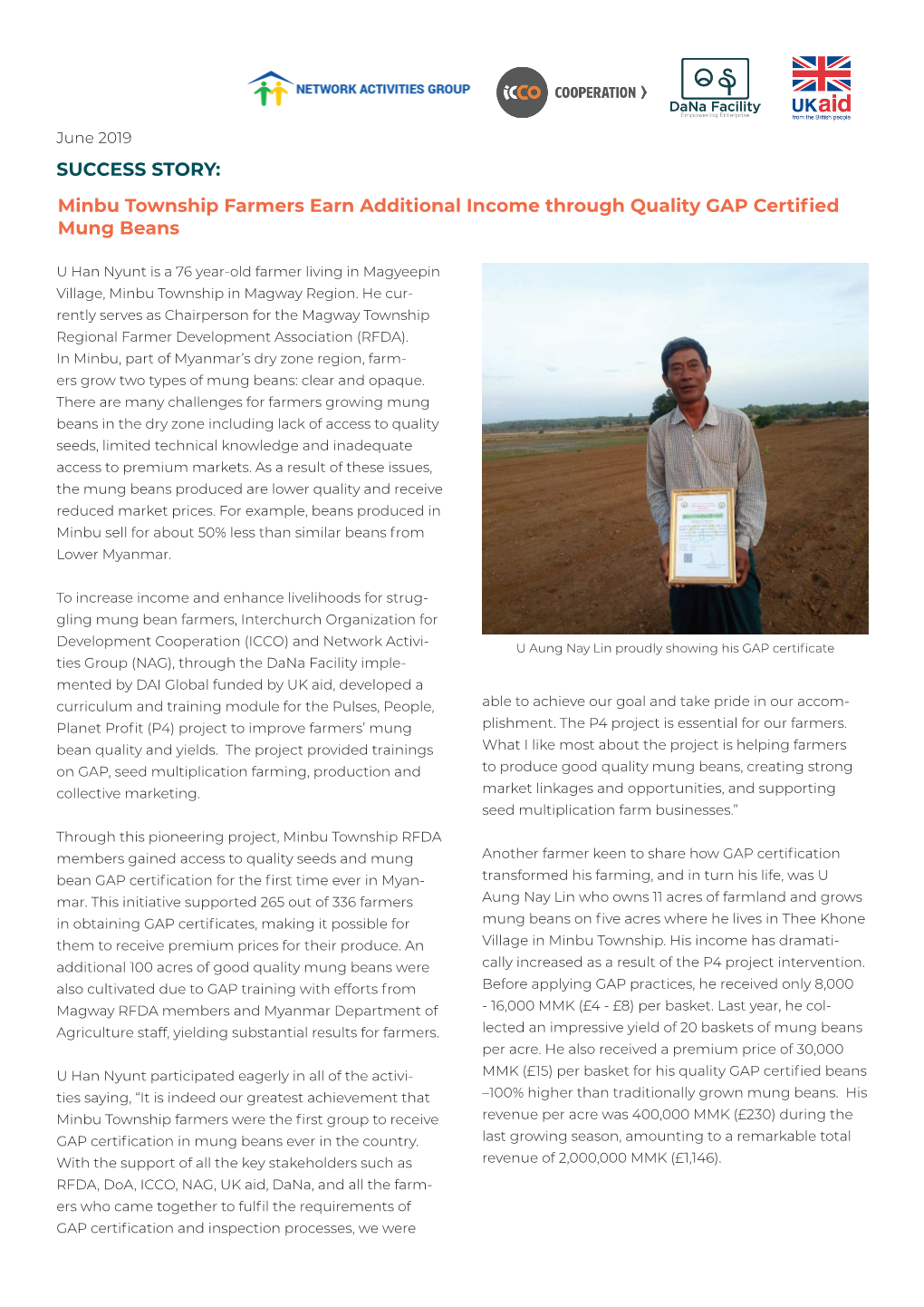 SUCCESS STORY: Minbu Township Farmers Earn Additional Income Through Quality GAP Certified Mung Beans