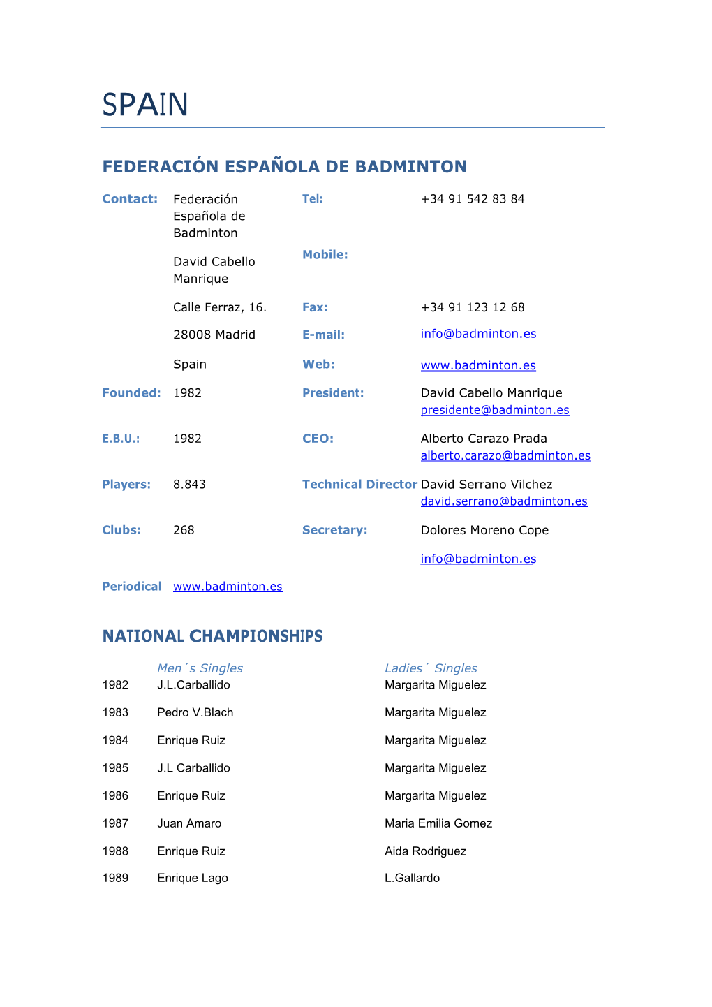 Federación Española De Badminton National