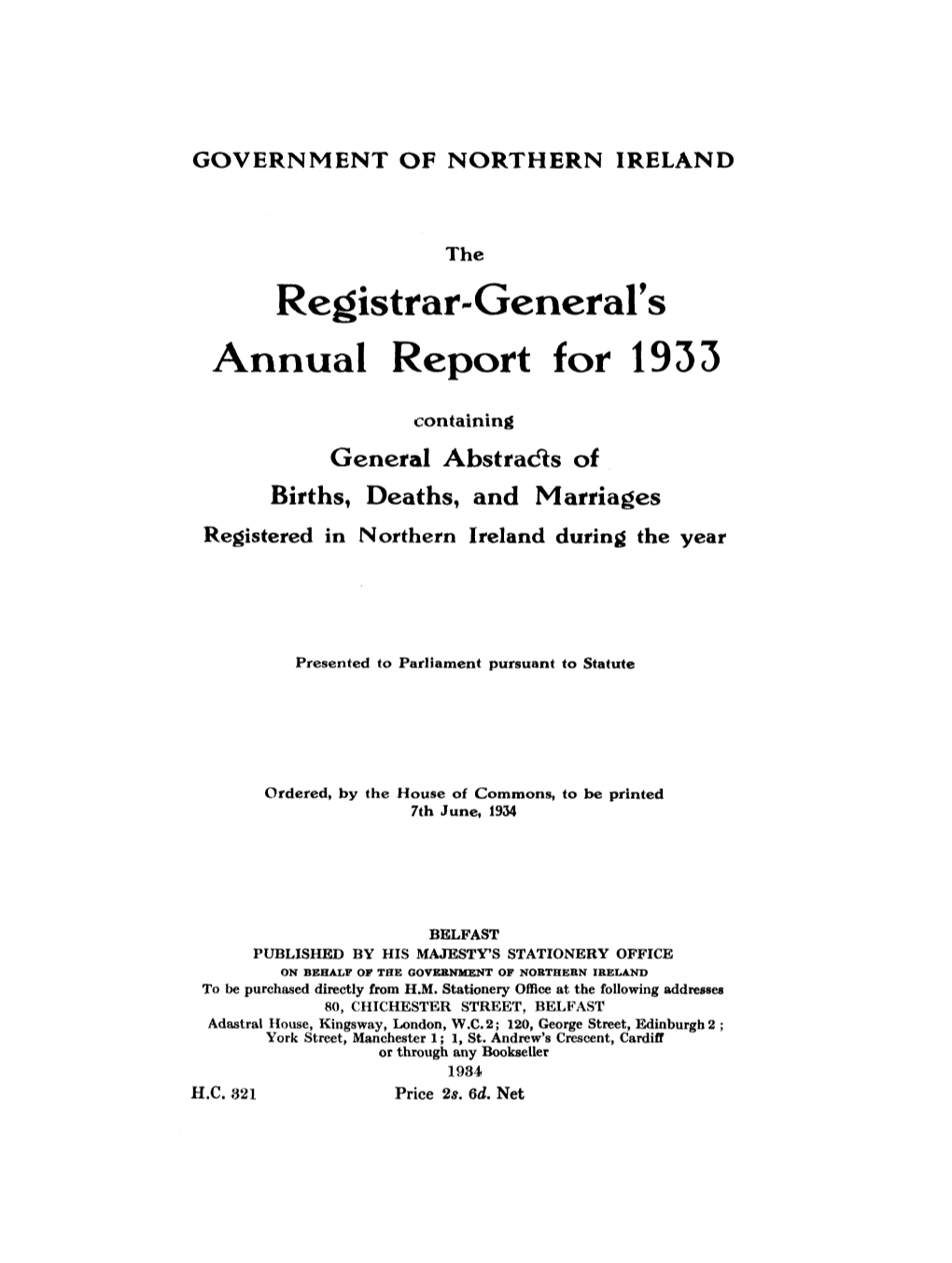 Registrar-General's Annual Report for 1933