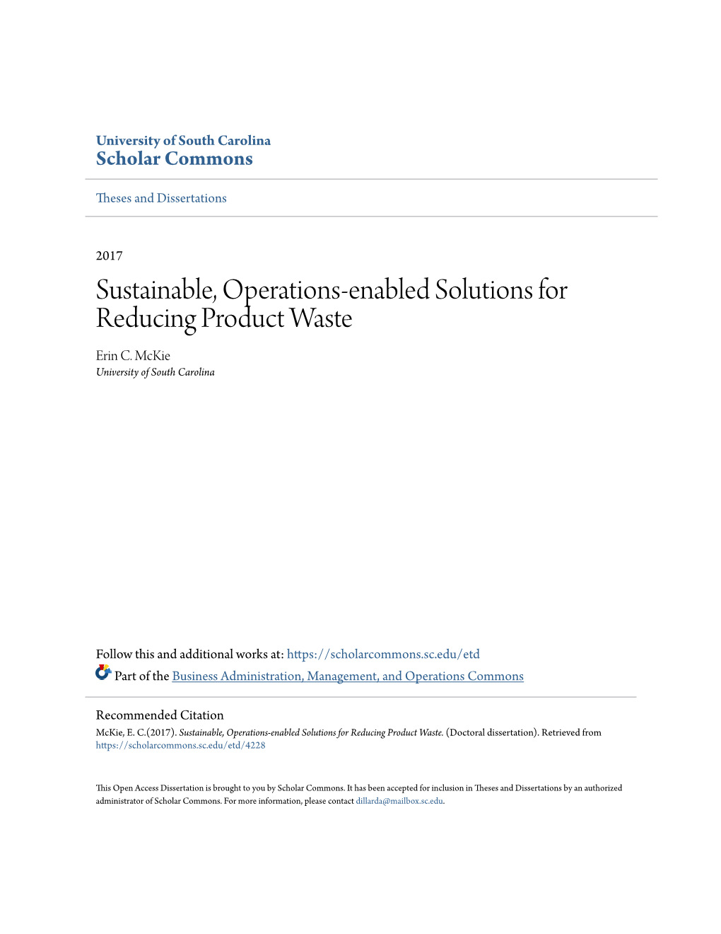 Sustainable, Operations-Enabled Solutions for Reducing Product Waste Erin C