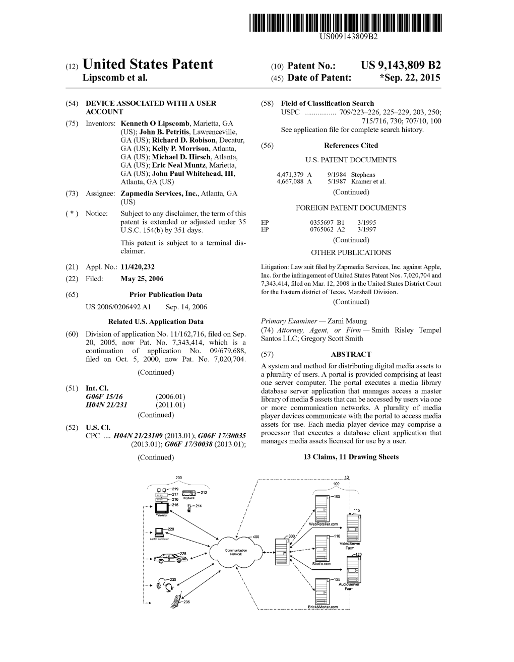 (12) United States Patent (10) Patent No.: US 9,143,809 B2 Lipscomb Et Al