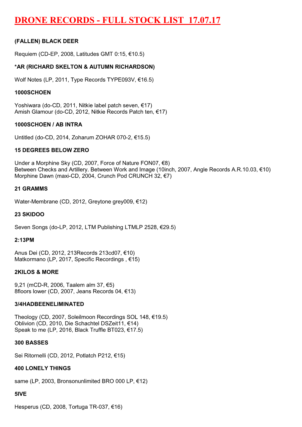 Full Stock List 17.07.17