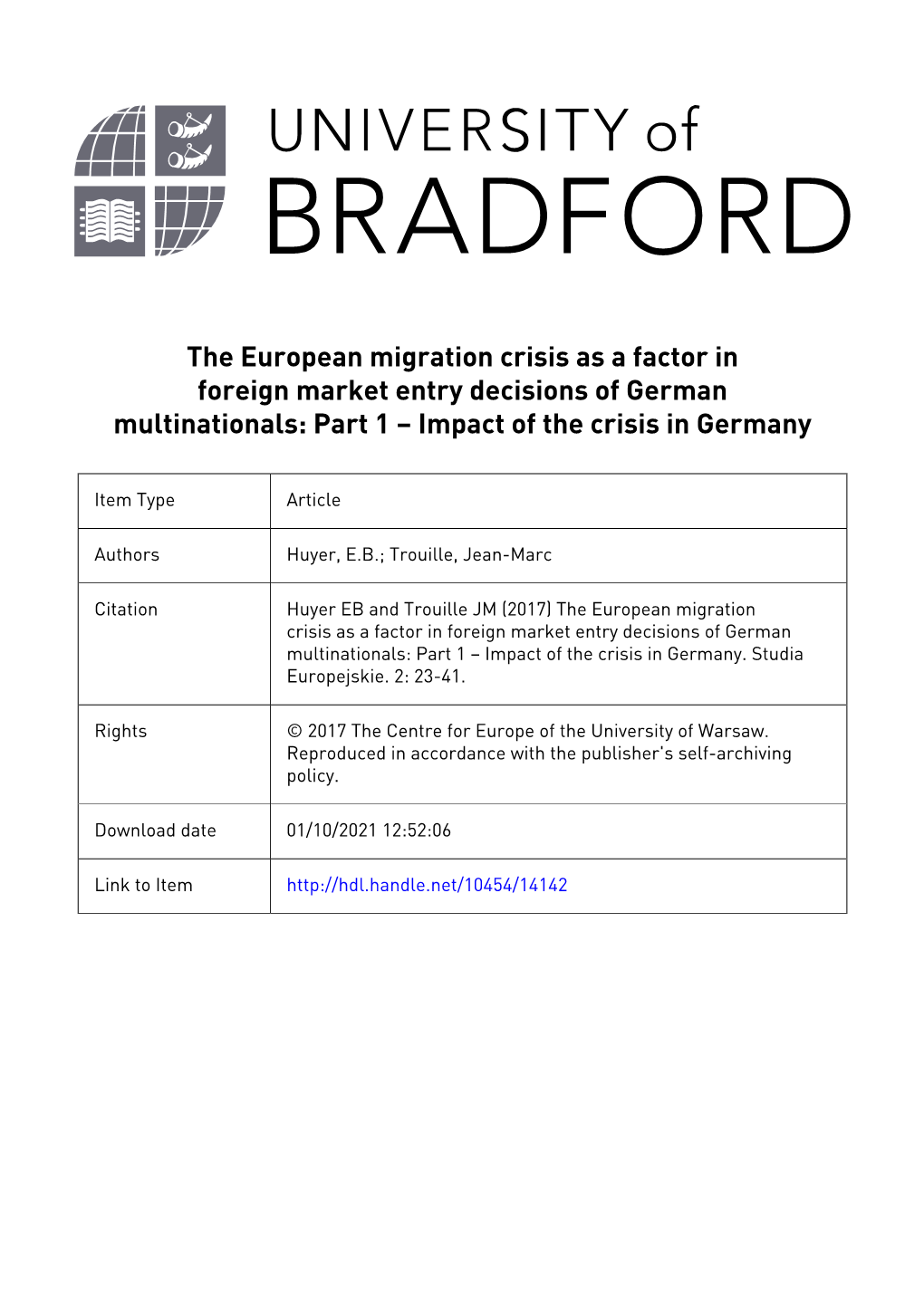 The Migration Crisis As a Factor for Foreign Market