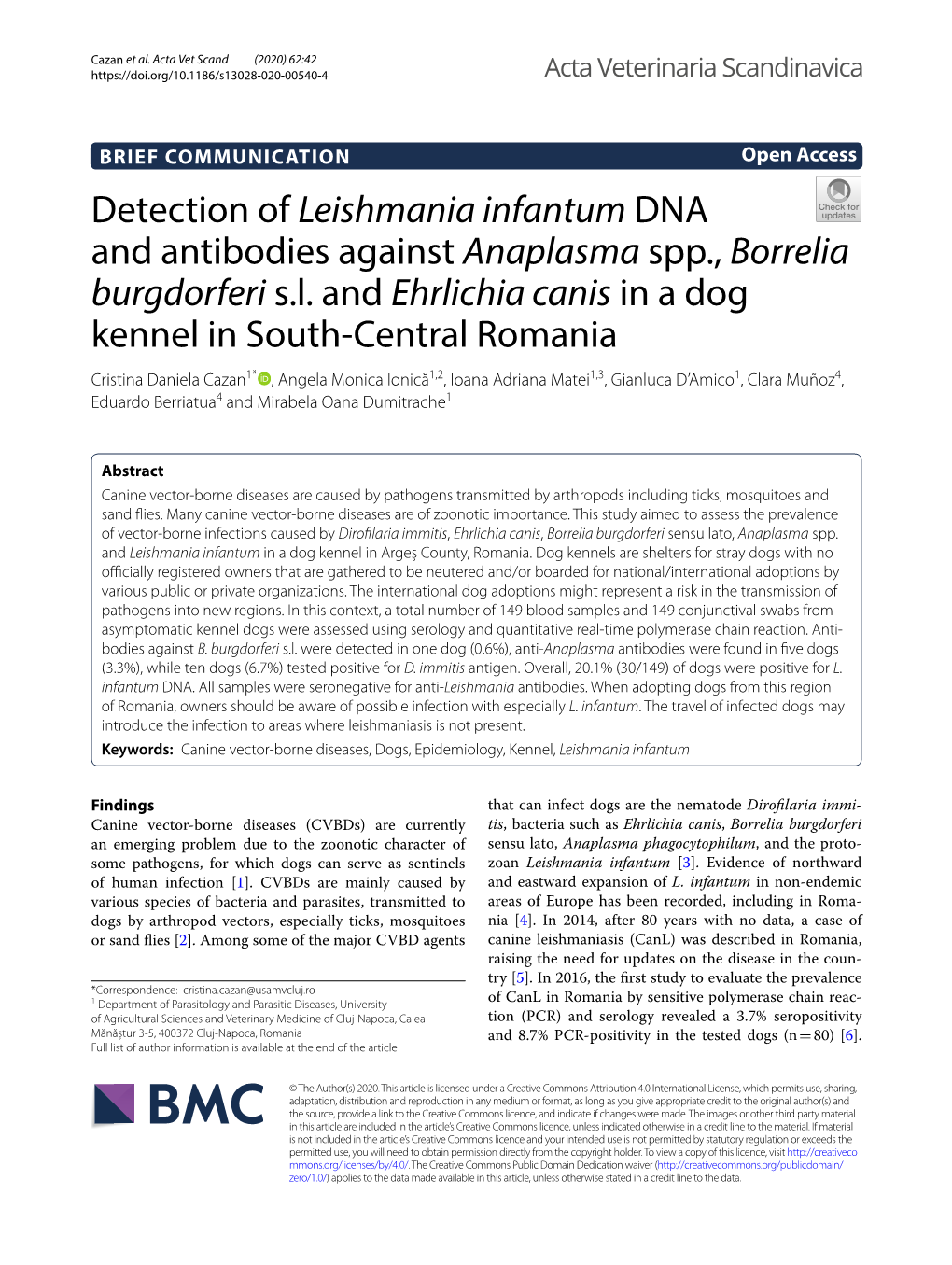 Detection of Leishmania Infantum DNA and Antibodies Against Anaplasma Spp., Borrelia Burgdorferi S.L