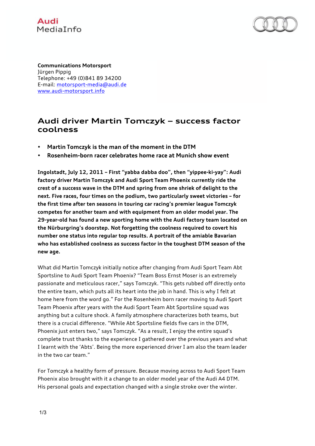 Audi Driver Martin Tomczyk – Success Factor Coolness