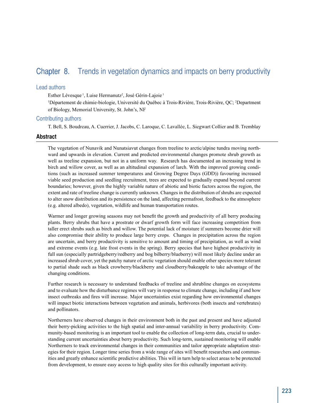 Chapter 8. Trends in Vegetation Dynamics and Impacts on Berry Productivity