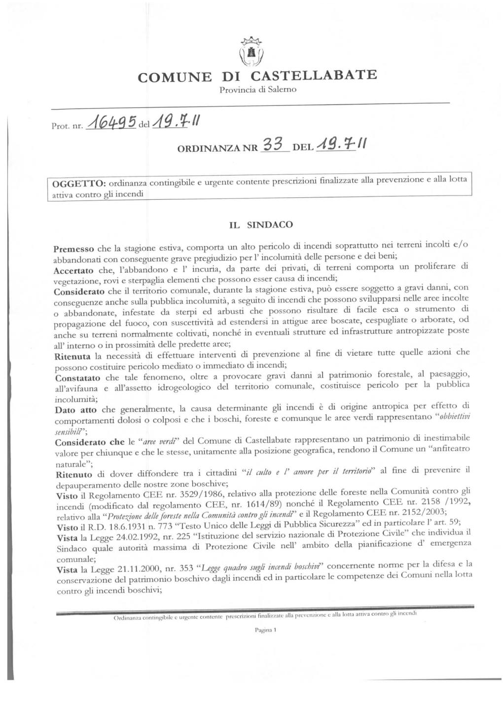 Ordinanza N.33 Del 19.07.2011