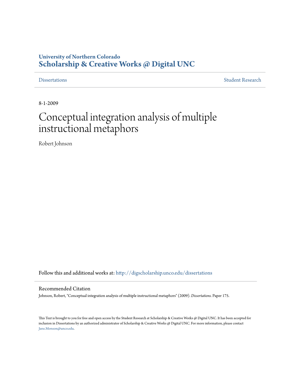 Conceptual Integration Analysis of Multiple Instructional Metaphors Robert Johnson