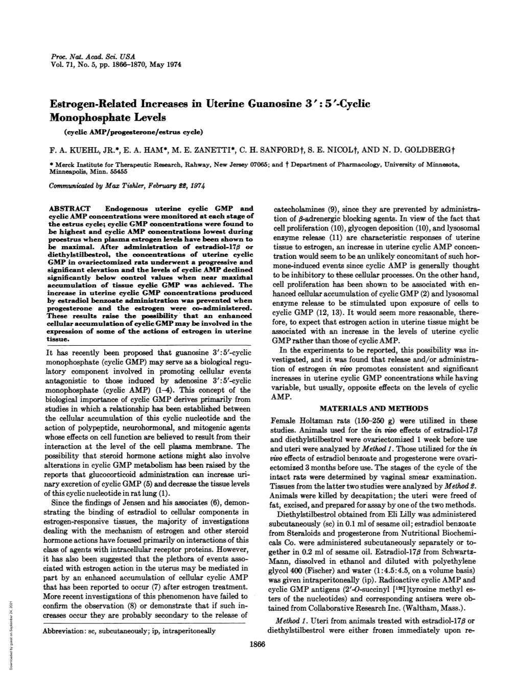 Estrogen-Related Increases in Uterine Guanosine 3': 5 '-Cyclic Monophosphate Levels (Cyclic AMP/Progesterone/Estrus Cycle) F